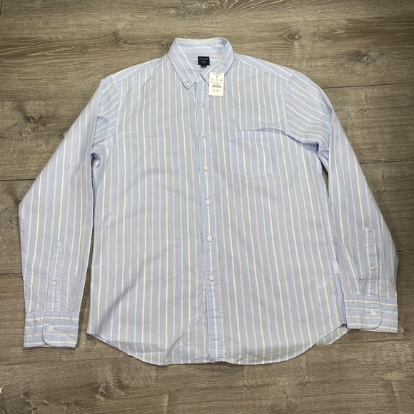 J Crew Shirt Mens Large Blue White Stripe Button Down A0981 Cotton Casual New - Picture 1 of 8